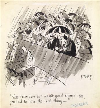 (CARTOONS / SPORTS / BASEBALL.) BARNEY TOBEY. Our television set wasnt good enough, no, you had to have the real thing.